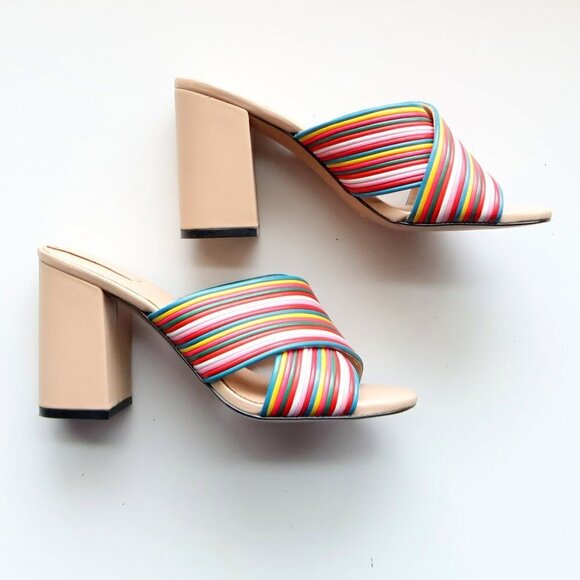 Aldo Rainbow Multicolor Block Heel Open Toe Mule Sandals Summer Shoes Size 7 - Picture 12 of 16